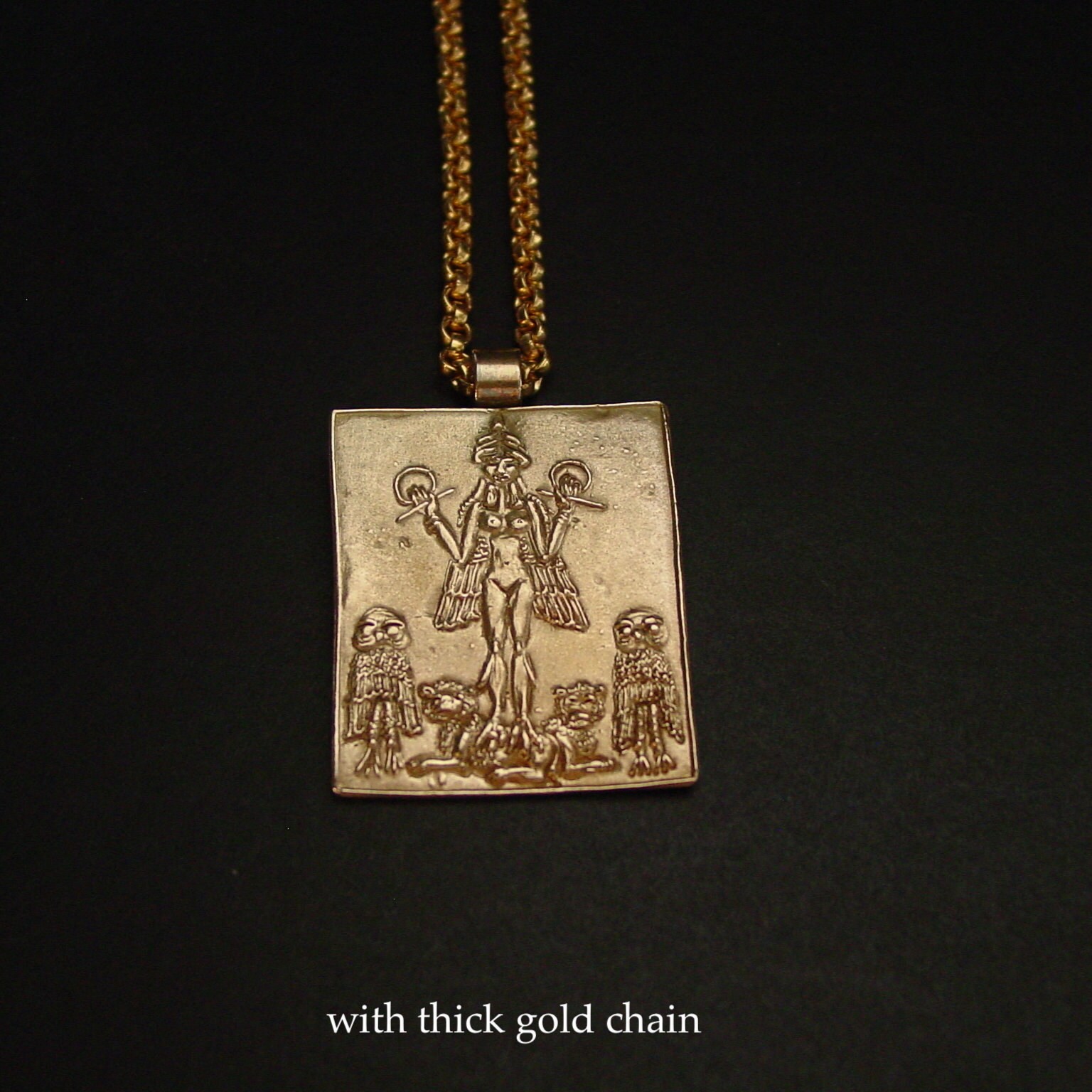 Collier Pendentif Lilith - Déesse De La Nuit, Style Assyrien - Étain Argenté - Neuf Avec étiquettes