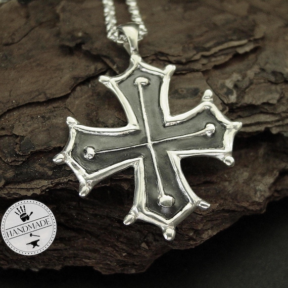 Cathar Cross Hand Carved in Solid Sterling Silver - Occitan Cross