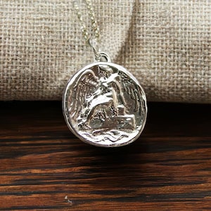 Nike Goddess Necklace - Goddess of Victory - Handcrafted in Solid Sterling Silver Coin Necklace - Percy Jackson Inspired