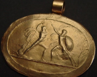 God of War Ares on the Battlefield with his companion Enyo - The Unbeatable Couple - Intaglio - Ares Pendant - Museum Replica