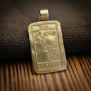 Tarot de Marseille Strength with Lion Necklace - Hand Carved Tarot Card - Tarot Deck - La Force