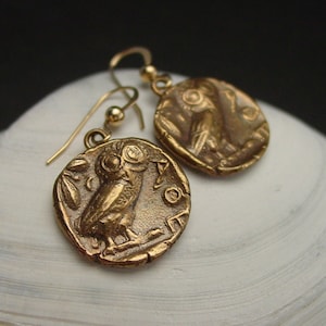 Athena Owl Earrings - Handcrafted Ancient Greek Coin Reproduction - Ancient Greek Coin Earrings - Percy Jackson