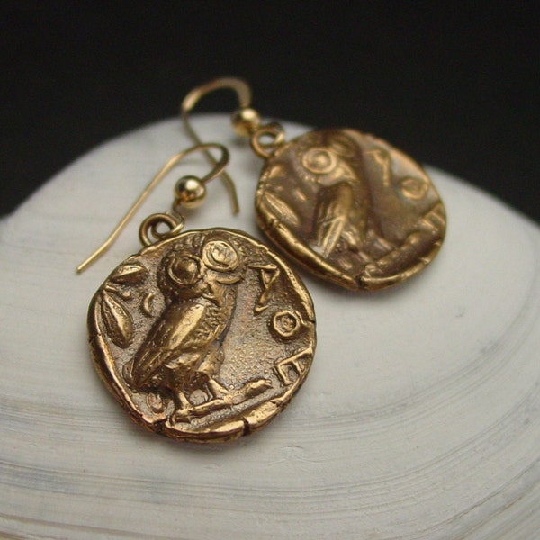 Athena Owl Earrings - Ancient Greek Coin Reproduction - Ancient Greek Coin Earrings - Percy Jackson - Hibou - Chouette - Eule