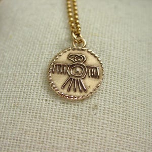 Quetzal Necklace: Hand Carved Bronze Aztec Bird Pendant With Gold Filled Chain