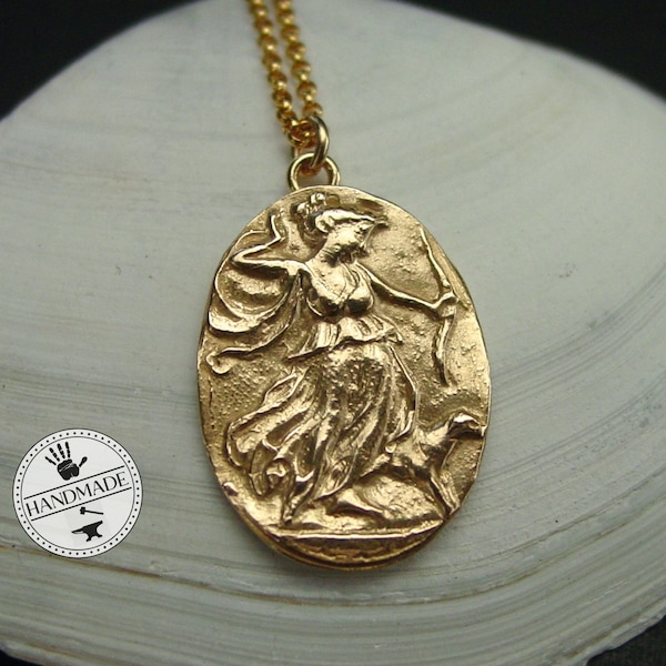 Artemis Necklace: Handcrafted Goddess Diana Cameo Pendant, Gold Bronze or Sterling Silver