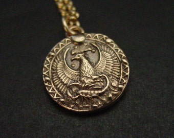 Scorpio Necklace with Phoenix - Zodiac - Birthday Gift - October 24 to November 22 - Coin Necklace - Antiqued - Phoenix Necklace