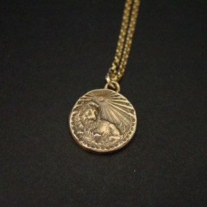 Leo Necklace - Zodiac - Birthday Gift - July 23 to August 23 - Antiqued Coin Necklace - Lion Necklace