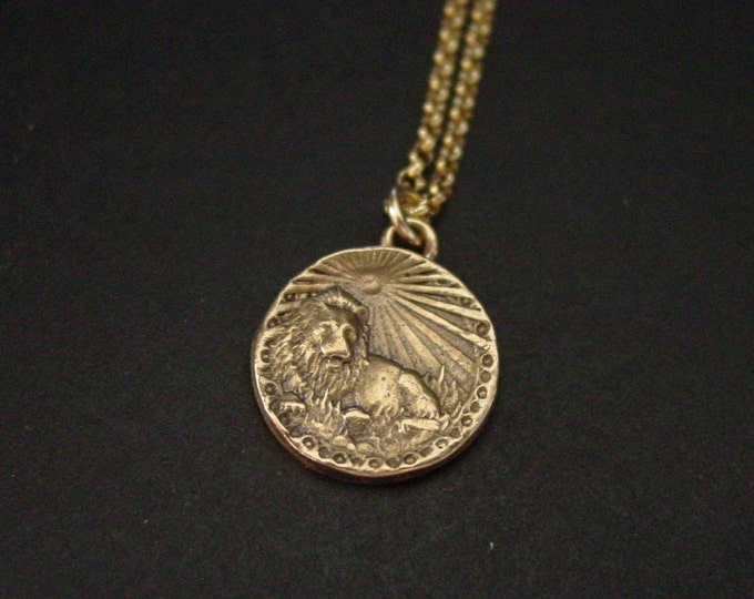 Leo Necklace - Zodiac - Birthday Gift - July 23 to August 23 - Antiqued Coin Necklace - Lion Necklace