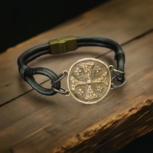 Tempelritter Kreuz Jerusalem Kreuz Lederarmband für Männer - Handgeschnitztes Kreuzritter Kreuz - Tempelritter