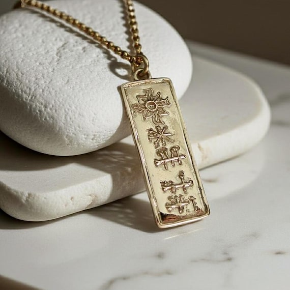 Ishtar Pendant Necklace - Solid 14k Gold - Hand-carved Assyrian