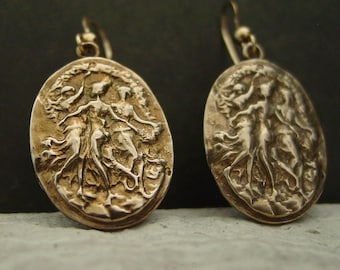The Three Graces Earrings: Handcrafted Antique Victorian Cameo - Three Muses of Creativity