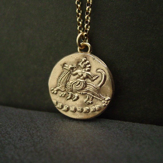 Mycenaean The Riding Minoan Goddess Necklace: Hand-carved Museum Replica Bronze Age Pendant