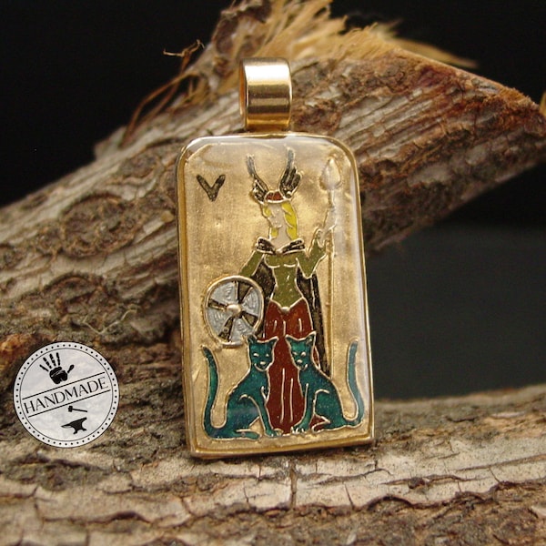 Freya Pendant - Colored - Freyja Norse Goddess of Love, Beauty & War with her Blue Cats - Valkyrie Necklace - Viking