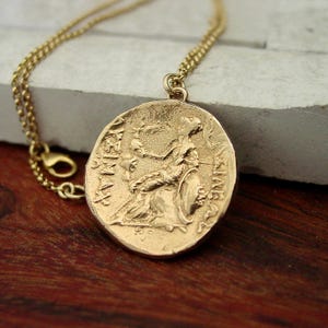 Athena Holding Nike Goddess of Victory Coin Necklace: Handcrafted Minerva Pendant