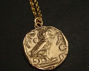 Athena Owl Necklace - Handcrafted Ancient Greek Coin Reproduction - Greek Mythology - Symbol of Wisdom - Hibou - Chouette