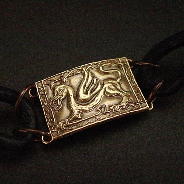 Welsh Dragon Bracelet - Leather Bracelet - Bestiary - Fathers Day Gift - Viking Bracelet -  Dragon Age