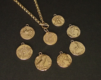 Choose Your Coin Owl Epona Athena Artemis Apollo Bee Hecate Pegasus Victory - Coin Choker Chain Necklace with Front Clasp