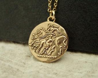 Rhiannon Celtic Coin Necklace - Epona Gaulish Goddess of Horse: Hand-carved Museum Replica