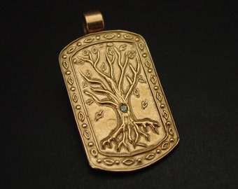 Tree of Life Necklace - Peridot Necklace - Nature Necklace - Husband Gift - Dog Tag Pendant - Baum des Lebens - Arbre de la Vie