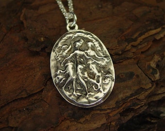 Three Graces Necklace Solid Sterling Silver - Antique Victorian Jewelry - The Three Graces Victorian Cameo - Three Muses Cameo