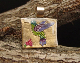 Hummingbird Pendant - Hummingbird Necklace with Rolo Chain - Cloisonne Pendant - Collier Colibri - Collier Oiseau