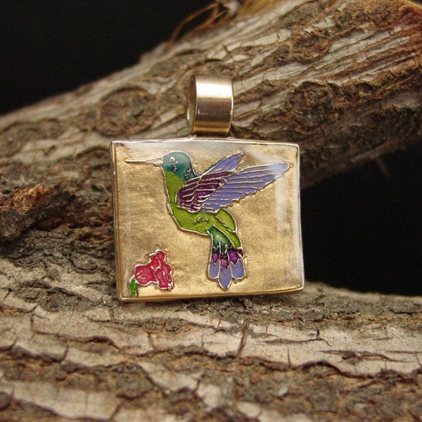 Hummingbird Pendant - Hummingbird Necklace with Rolo Chain - Cloisonne Pendant - Collier Colibri - Collier Oiseau