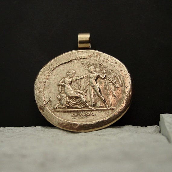 Hermes Visiting Persephone Necklace: Handcrafted Roman Goddess Proserpina Cameo Pendant