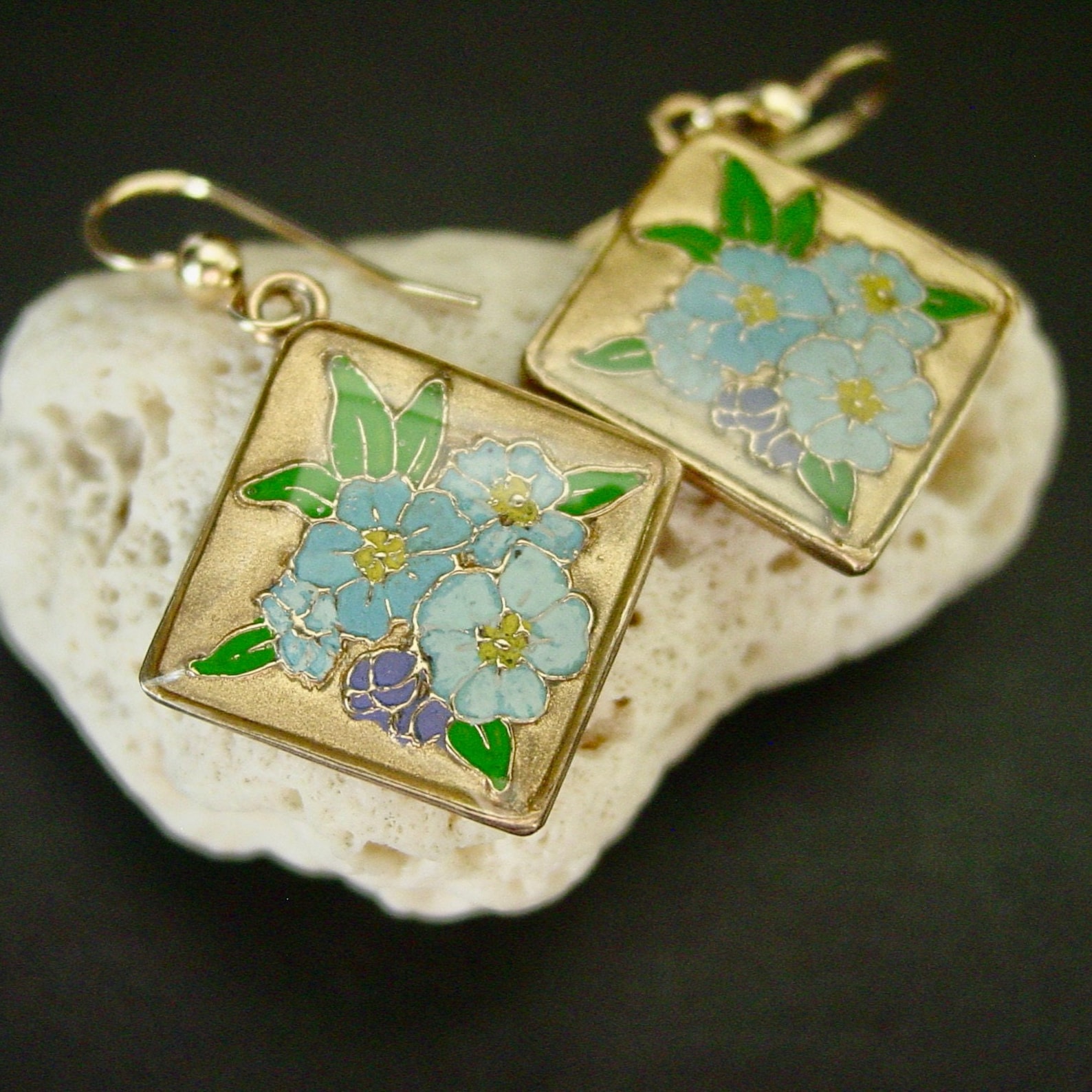 Me Not Flower Earrings Blue Flower Hand Carved and Etsy