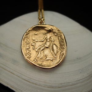 Athena holding Nike Goddess of Victory Coin Necklace - Handcrafted Minerva Pendant