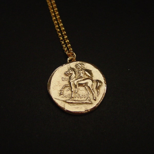 Nomos Warrior on Horse Coin Necklace - Equestrian Jewelry - Ancient Coin - Warrior Teacher Horsemen - Ancient Rome - Museum Replica