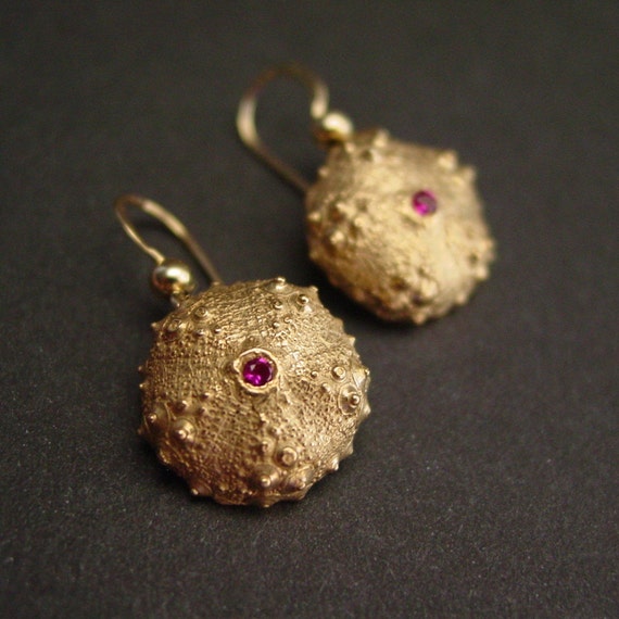 Sea Urchin Earrings With Rubies Seashell Earrings Sea Urchin Jewelry Beach Jewelry  Oursin Bijoux Coquillage - Etsy