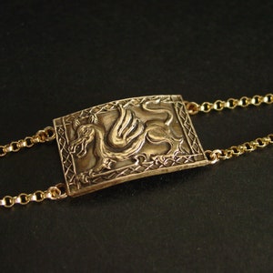 Wales Welsh Dragon Bracelet: Hand Carved Viking Jewelry With Gold Chain image 5