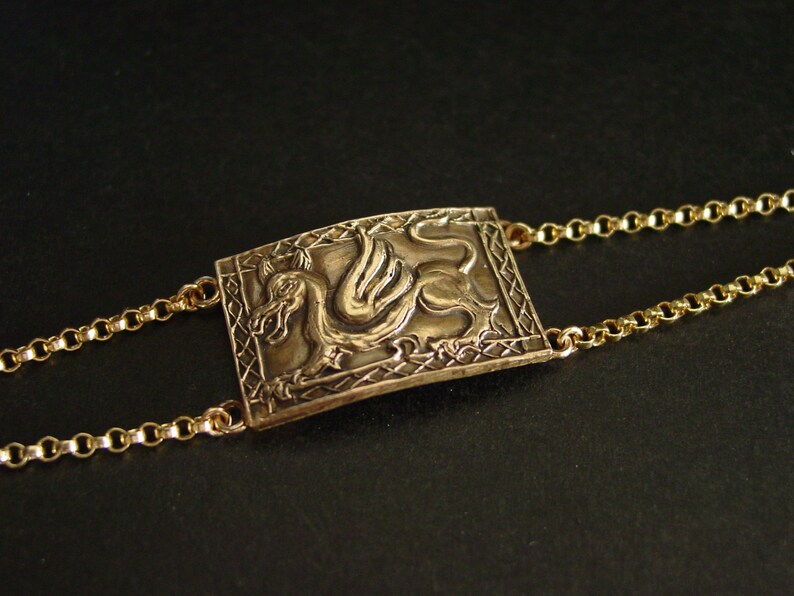 Wales Welsh Dragon Bracelet: Hand Carved Viking Jewelry With Gold Chain image 5