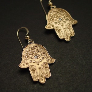 Hamsa Earrings - Hand of Fatima Earrings - Hand Carved Earrings - Symbol of Protection