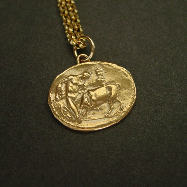 Hercules capturing the Cretan Bull - Bull Fighting - Heracles Necklace - Hercules Necklace - Percy Jackson