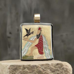 Enki Mesopotamia God of Creation Pendant - Hand Painted Anunnaki God - Assyrian Babylonian Sumerian Necklace