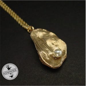 White Pearl in Oyster Necklace - Hand Sculpted Seashell Necklace - Oyster Jewelry - Shell Necklace
