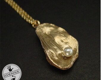White Pearl in Oyster Necklace - Hand Sculpted Seashell Necklace - Oyster Jewelry - Shell Necklace