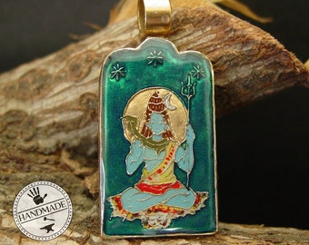 Lord Shiva Pendant - Hindu Gods - Mahadev - Meditation Jewelry - Hand Carved Cloisonne Pendant