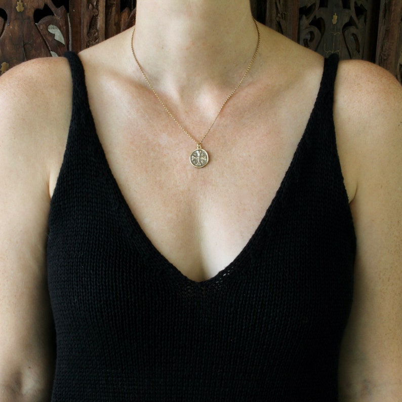 Hand-carved Jerusalem Cross Necklace: Bronze Knights Templar Pendant with 14k Gold Filled Chain image 3