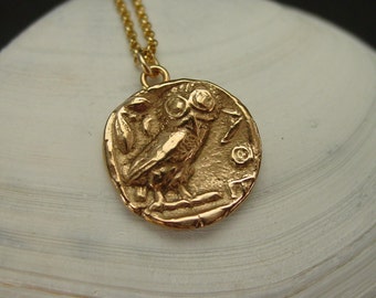 Athena Owl Necklace - Ancient Greek Coin Reproduction - Greek Mythology - Symbol of Wisdom - Hibou - Chouette