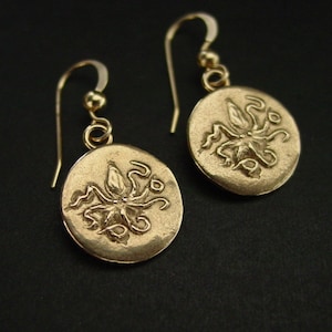 Small Octopus Earrings - Hand Carved Octopus Jewelry Inspired by Ancient Greek Coin - Kraken Krake Poulpe Squid Earrings