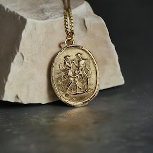 God Hermes, Aphrodite and Baby Boy God Hermaphroditus Intaglio Cameo Necklace - Handcrafted Greek Mythology