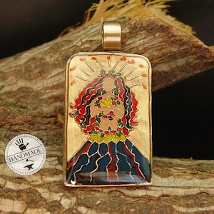 Pele Pendant Necklace - Hand Carved & Painted Hawaiian Goddess of Volcanoes and Fire - Hand Painted