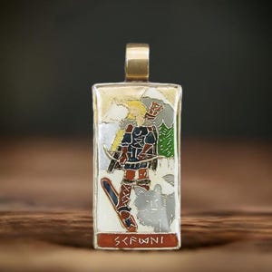Skadi Necklace - Hand Painted Norse Goddess Skadi With Her Wolf - Giantess Goddess of Winter and Ski