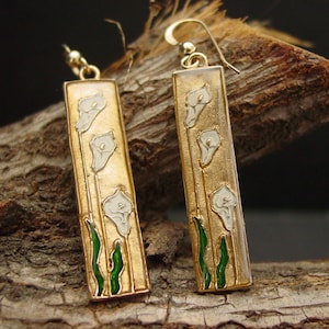 Calla Lily Earrings: Hand Carved and Painted Art Deco Mackintosh Flower Jewelry