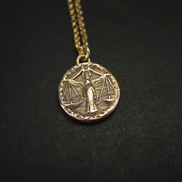 Libra Necklace - Zodiac - Birthday Gift - September 23 to October 23 - Coin Necklace - Antiqued - Balance Necklace - Collier Zodiaque