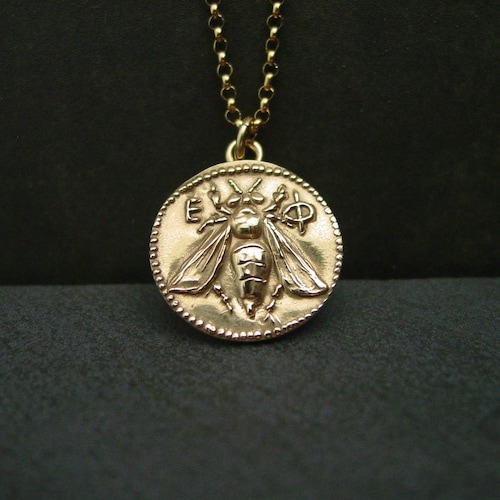 Honey Bee Necklace: Hand-carved Ancient Greek Coin Pendant - Honeybee Museum Replica