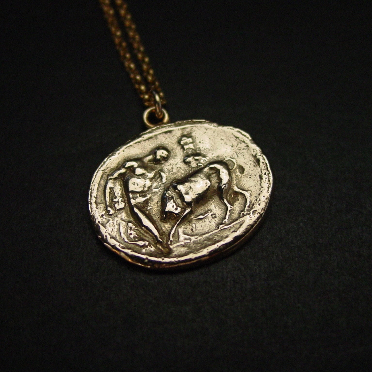 Heracles & Cretan Bull Necklace: Gold Bronze Greek Mythology Medallion,…