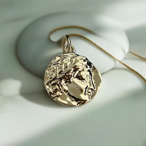 Apollo Coin Necklace - Handcrafted in SOLID 14k Gold - Goddess of the Sun, Healing and prophecy - Ancient Rome - Percy Jackson